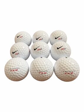 Nike White Golf Balls with Black Swoosh and Red 'Super Far' Text - 9 Pack.